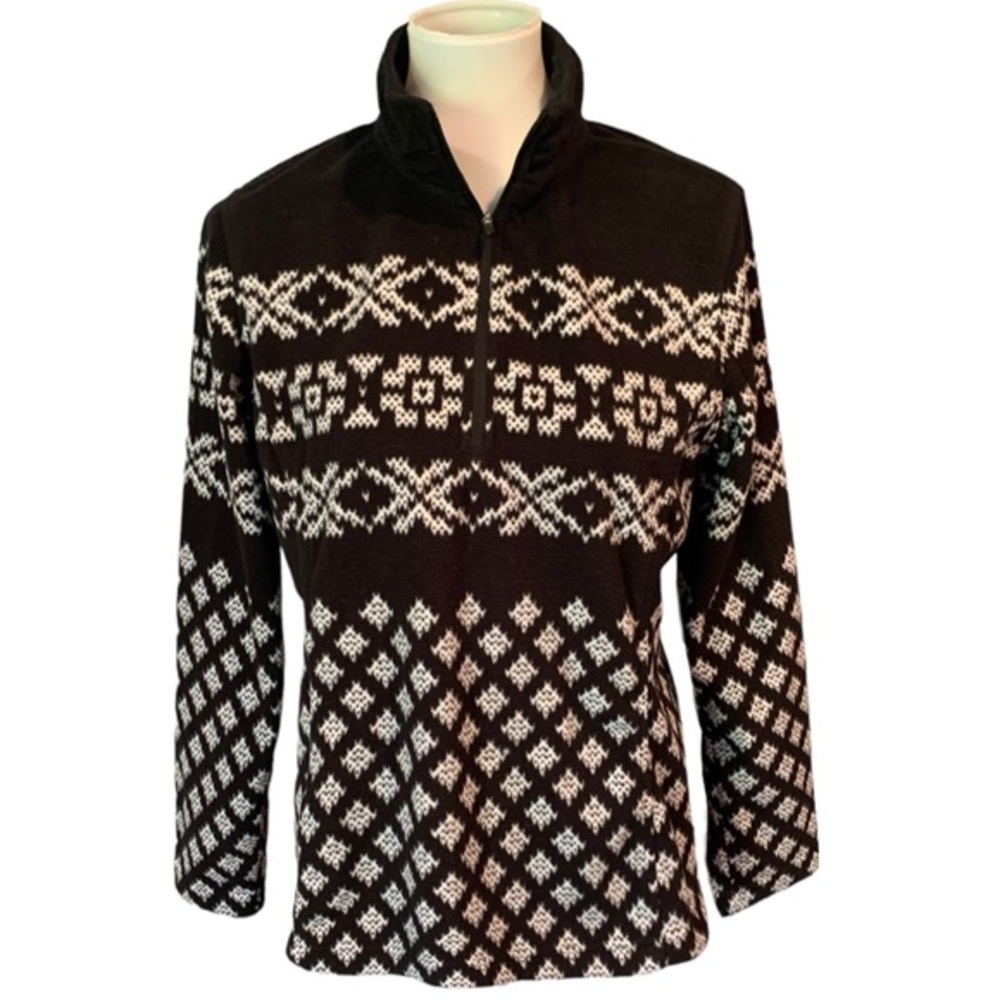 Lands’ End Black White Nordic Fleece Quarter Zip Pull On  Sz MP